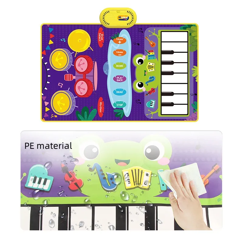 Tappetino da gioco per batteria per pianoforte musicale per bambini 2 in 1 per bambini Tappetino da ballo per tastiera da pavimento con suoni Coperta musicale giocattolo per bambini - immagine 2