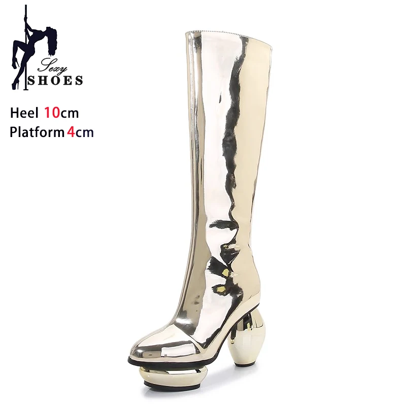 Size 34-44 Black Knee-High Boots For Women 10CM High Heels Autumn Winter Shoes Side Zipper Strange Style Female Long Shoes Botas