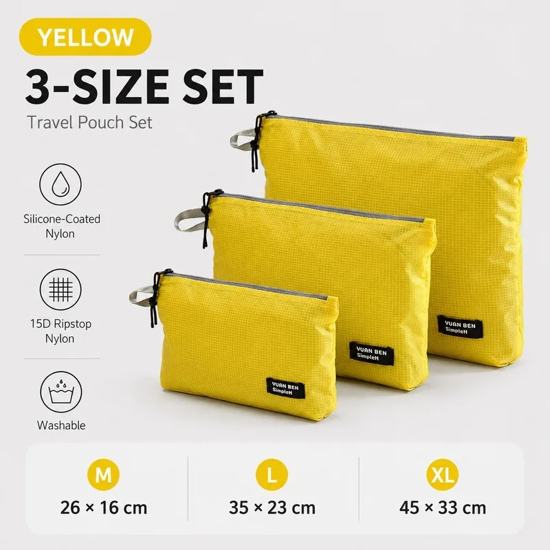 Ultralight Waterproof Travel Pouch Set - Silicone Coated Nylon Organizer Bags