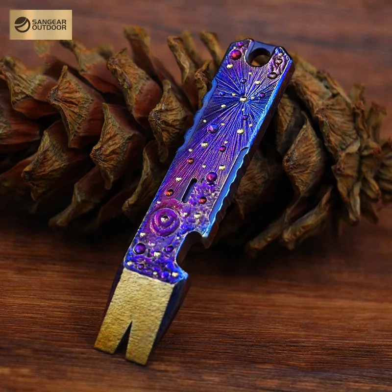 

Multi Functional EDC Hand Carving Starry Sky Titanium Crowbar Outdoor Survival Tool Bottle Opener Keychain