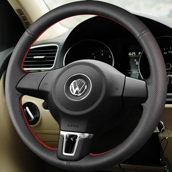 DIY Artificial Leather Black Steering Wheel Cover For Volkswagen Golf 6 Mk6 VW Polo Sagitar Bora Santana Jetta Mk6 Breathable