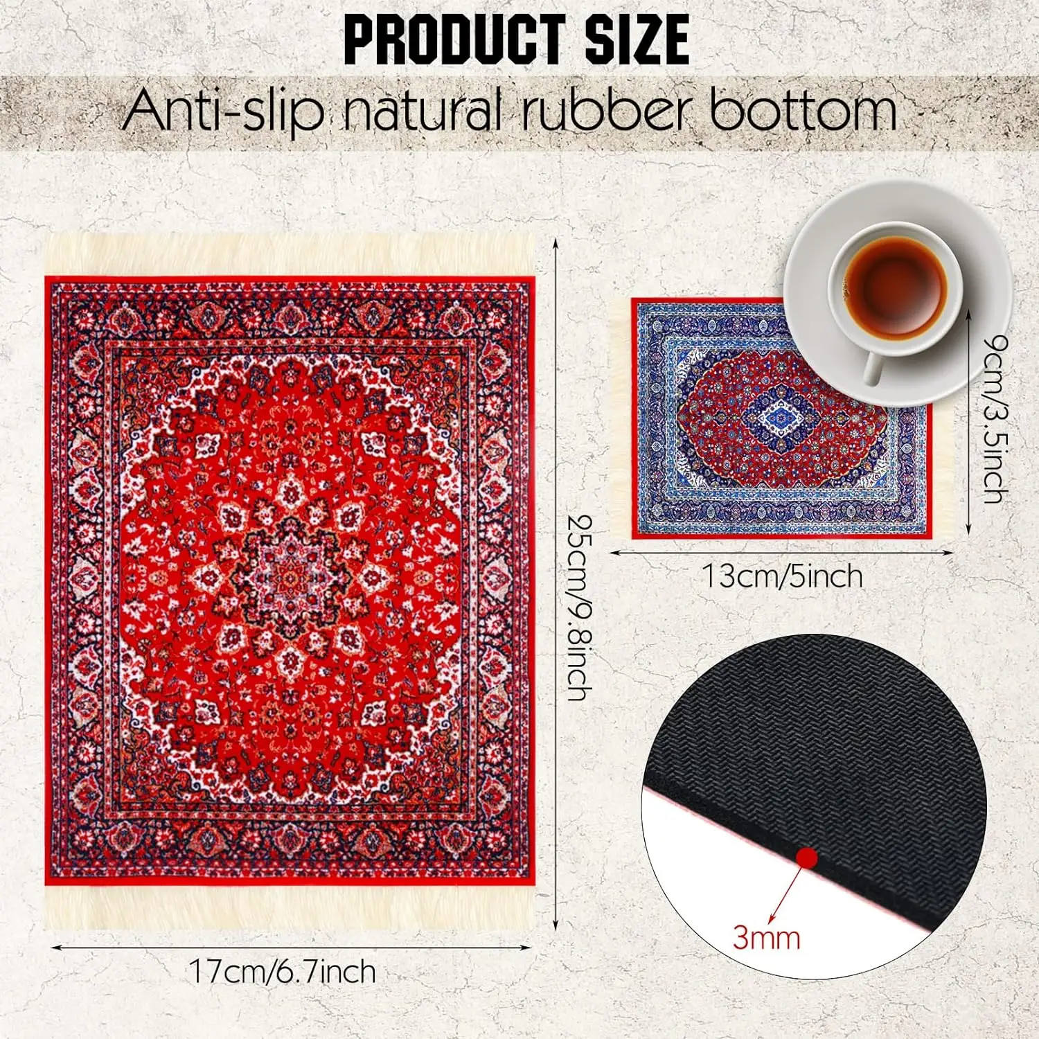 Gaming Mousepad Mouse Pad Computer Desk Mat PC Mouse Pad Persian Mini Woven Rug Mat Mousepad Retro Style Carpet Pattern Cup laptop with Home Office Table Decor Craft table