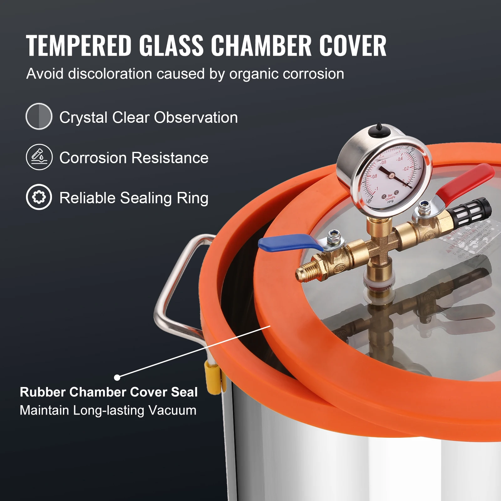 VEVOR 3GAL/5GAL Vacuum Chamber&3.5CFM Pump Kit Tempered Glass Lid Vacuum Degassing Chamber Kit for Stabilizing Wood, DIY Epoxies