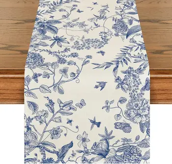 Porcelain Birds Linen Runner 1