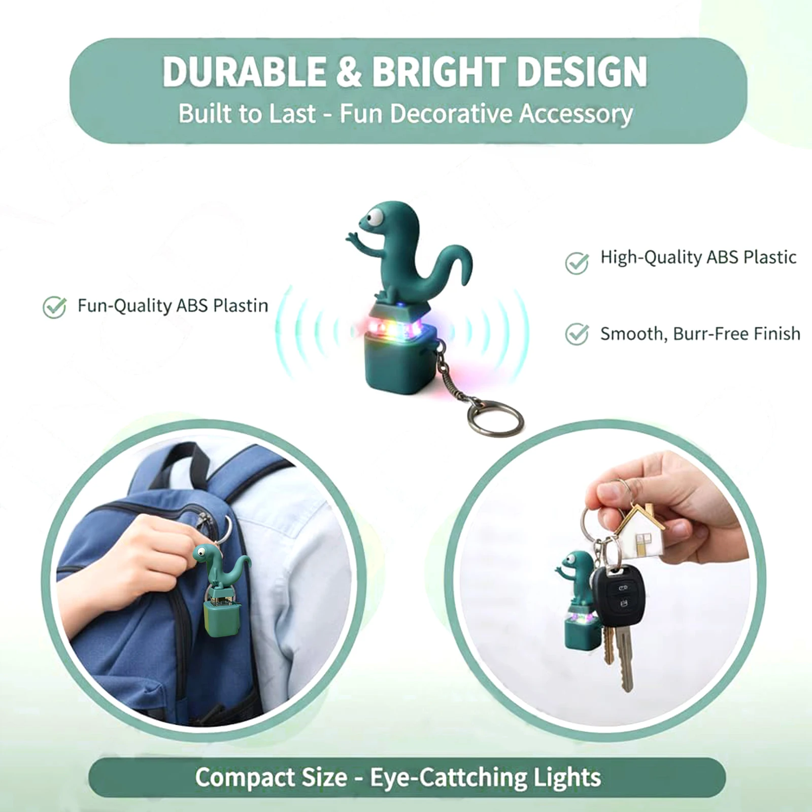 Funny Lizard Button Sound Keychain Rechargeable Keychain Fidget Keyring Toys with LED Colorful Lights for Unisex Stress Relief