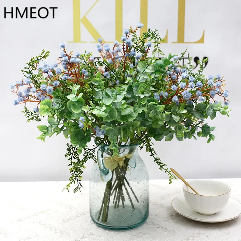 Artificial Gypsophila Baby Breath Eucalyptus Plant Bouquet Sea urchin