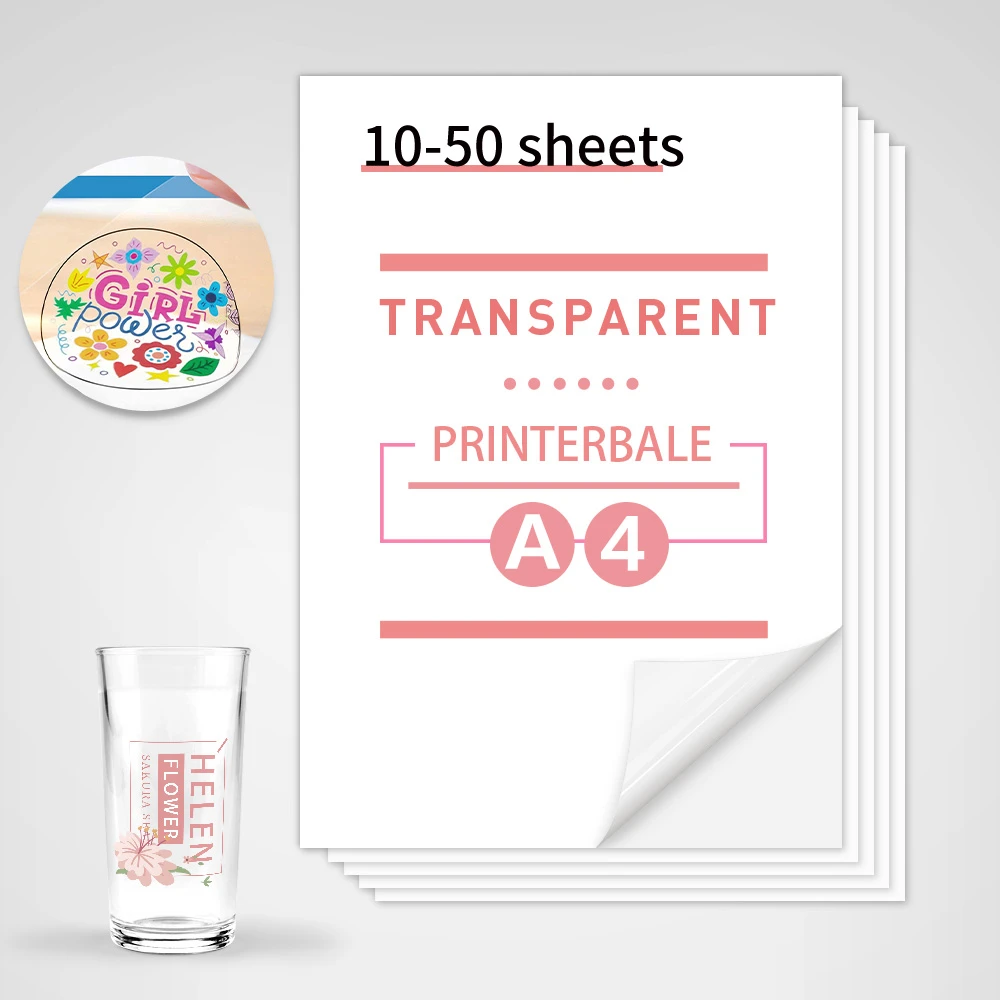 Papel adhesivo de A4 para impresora láser de inyección de tinta, Impresión de etiquetas, transparente, 50 hojas|Papel copia| - AliExpress