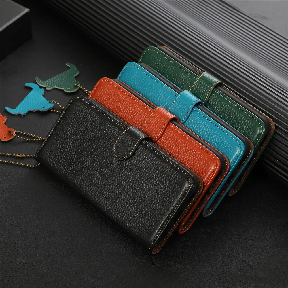 Luxury Genuine Leather Litchi Flip Wallet Case - Premium Business Cover