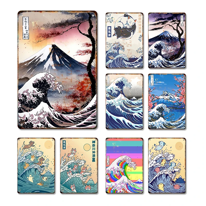Giappone Kanagawa Wave Fuji Hokusai Targa In Latta Targa In Metallo Manga Comic Bar House Club Wall Art Decorativo Poster Di Pittura In Ferro