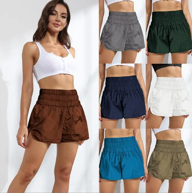 

Шорты-Кюлоты женские спортивные, быстросохнущие однотонные с эластичным поясом, с оборками, Пляжная простая уличная одежда, лето