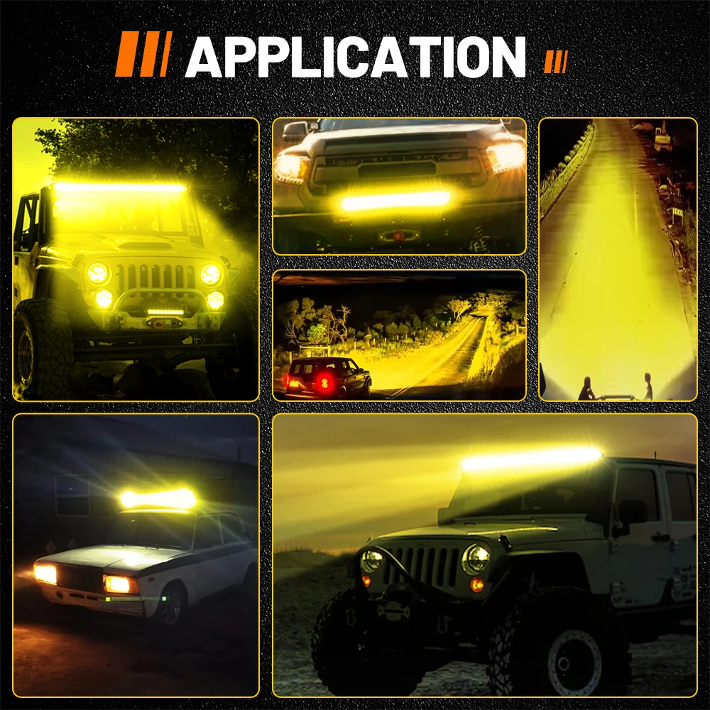 HAOLIDE Led Light Bar Tri-Rows 12inch 3500k Yellow Spot Flood Beam Super Bright IP68 Fireproof Dustproof for SUV Honda