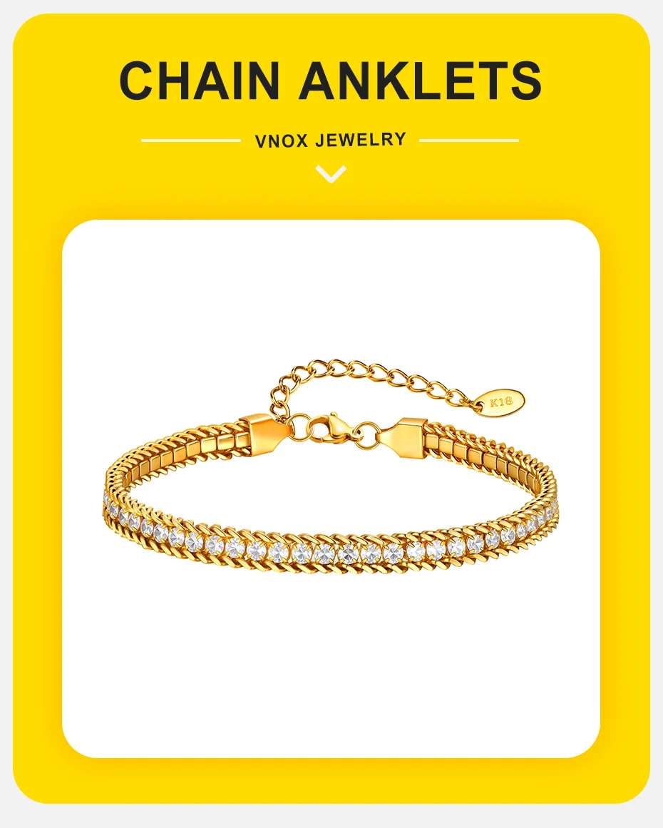 Vnox Edelstahl-Fußkettchen mit weißem Zirkon für Damen, minimalistisch, Strandurlaub, zierliches Fußkettchen, wasserdichter Schmuck, Geschenk für Mädchen – Detail 1
