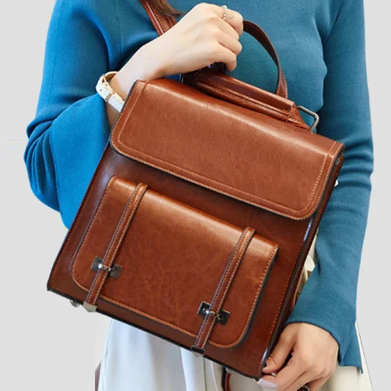 Genuine Leather Women Backpack School Daypack