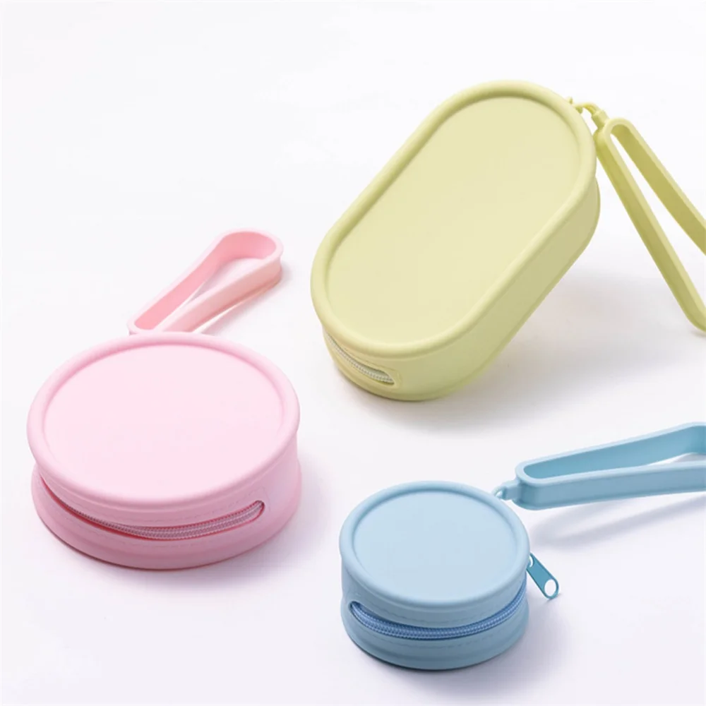 Round Silicone Storage Bag Portable Cosmetics Toiletries Bag Waterproof Zipper Earphone Holder Wallet Macaron Color Coin Purse