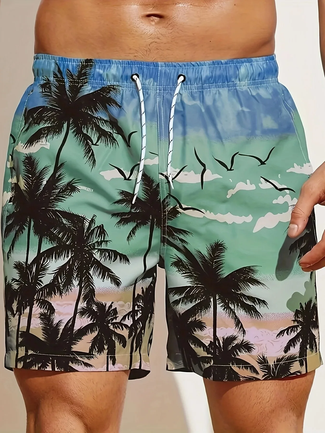 Summer Men's Loose Beach Shorts Drawstring Quick Dry Coconut Tree Shorts For Men 3D Print Casual  Sport Shorts for male 2