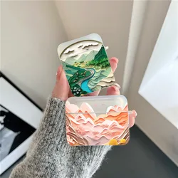 Luxury 2D Pattern Landscape Art Clear Earphone Case for Airpods 1 2 3 Pro Soft Square Wireless Headphone Cover for Air Pod 3 Bag