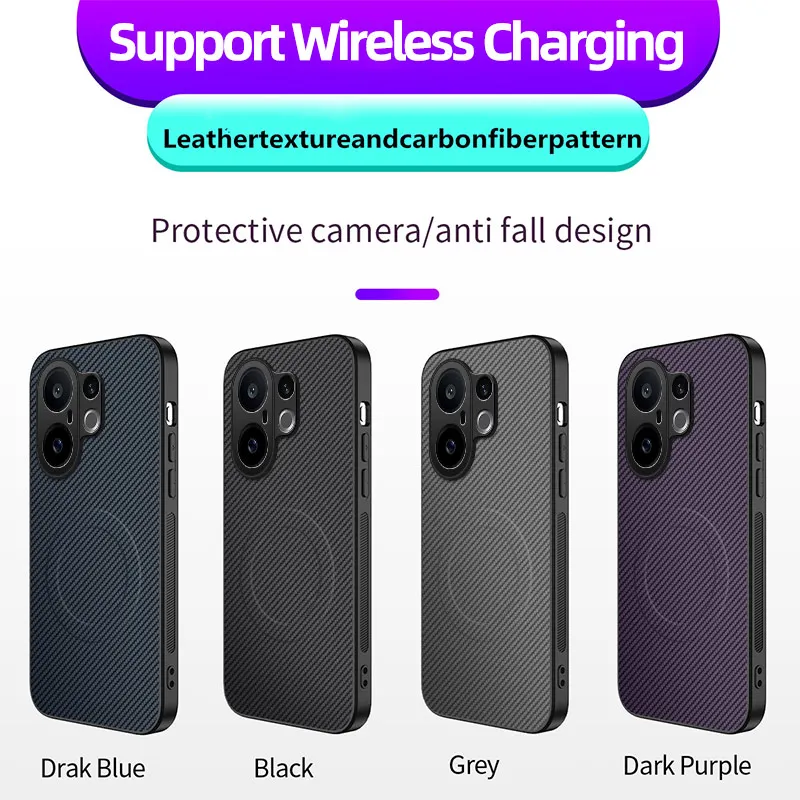Carbon Fiber Leather Matte Texture MagSafe-Compatible Phone Case with Magnetic Wireless Charging Capability