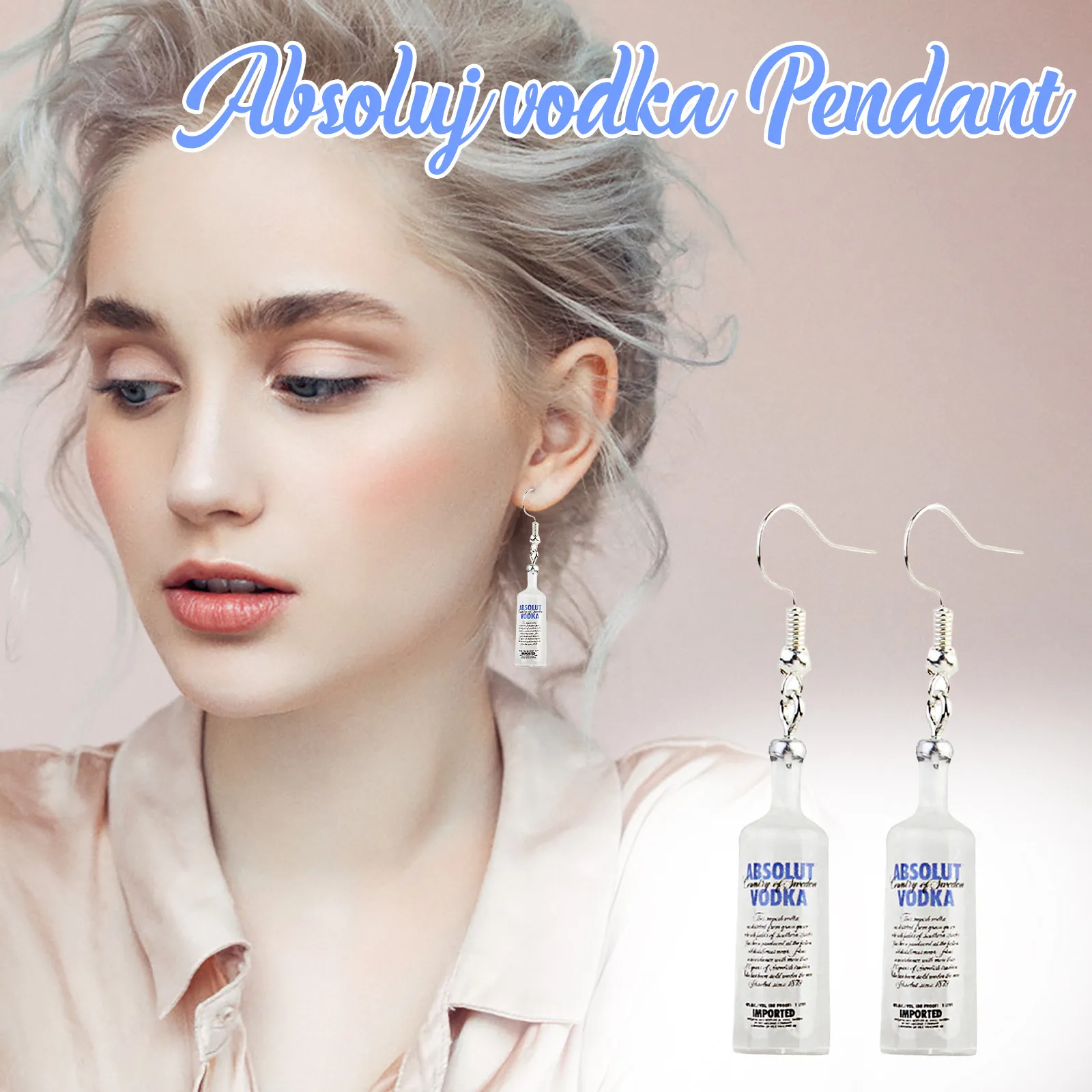 Small Wine Bottle Mini Vodka Earrings Transparent Drink Bottle Ear Clip Stylish And Fashion Design Accessories Pendientes