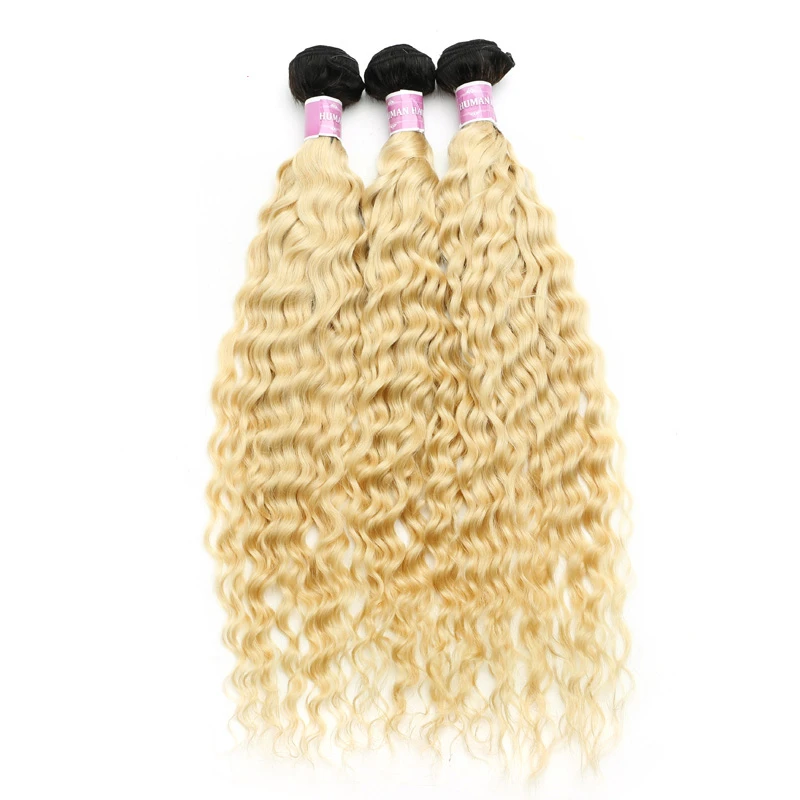1B 613 Ombre Honey Blonde Color Deep Wave 28 30 Inch 1 3 4 Bundle Deal Remy Brazilian Hair Weave Curly Human Hair Extension