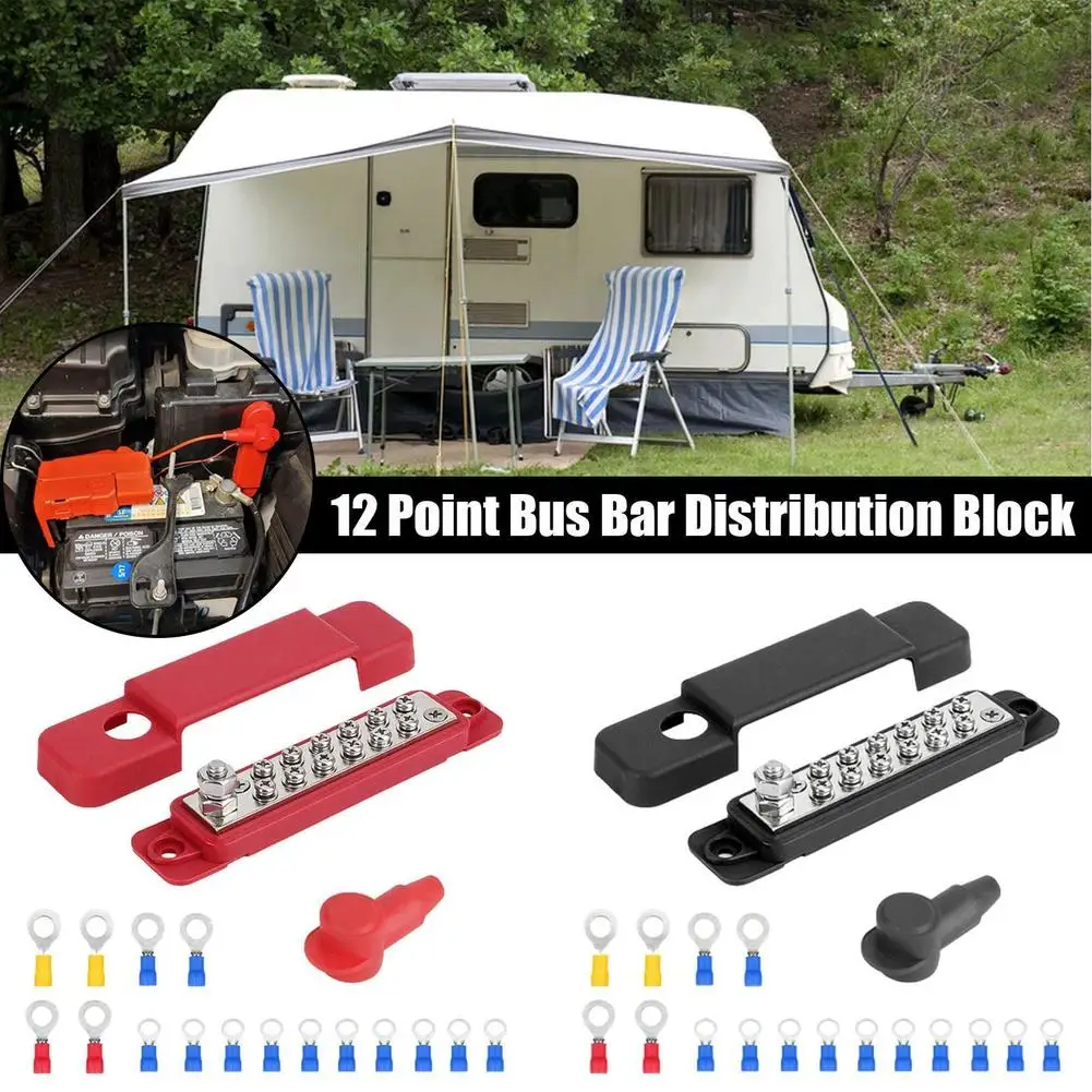 

12-way Electrical Terminal Busbar 8V 150A Buss Bar Power Distribution Block with Terminal for RV Yacht Boat Vehicles Lighting