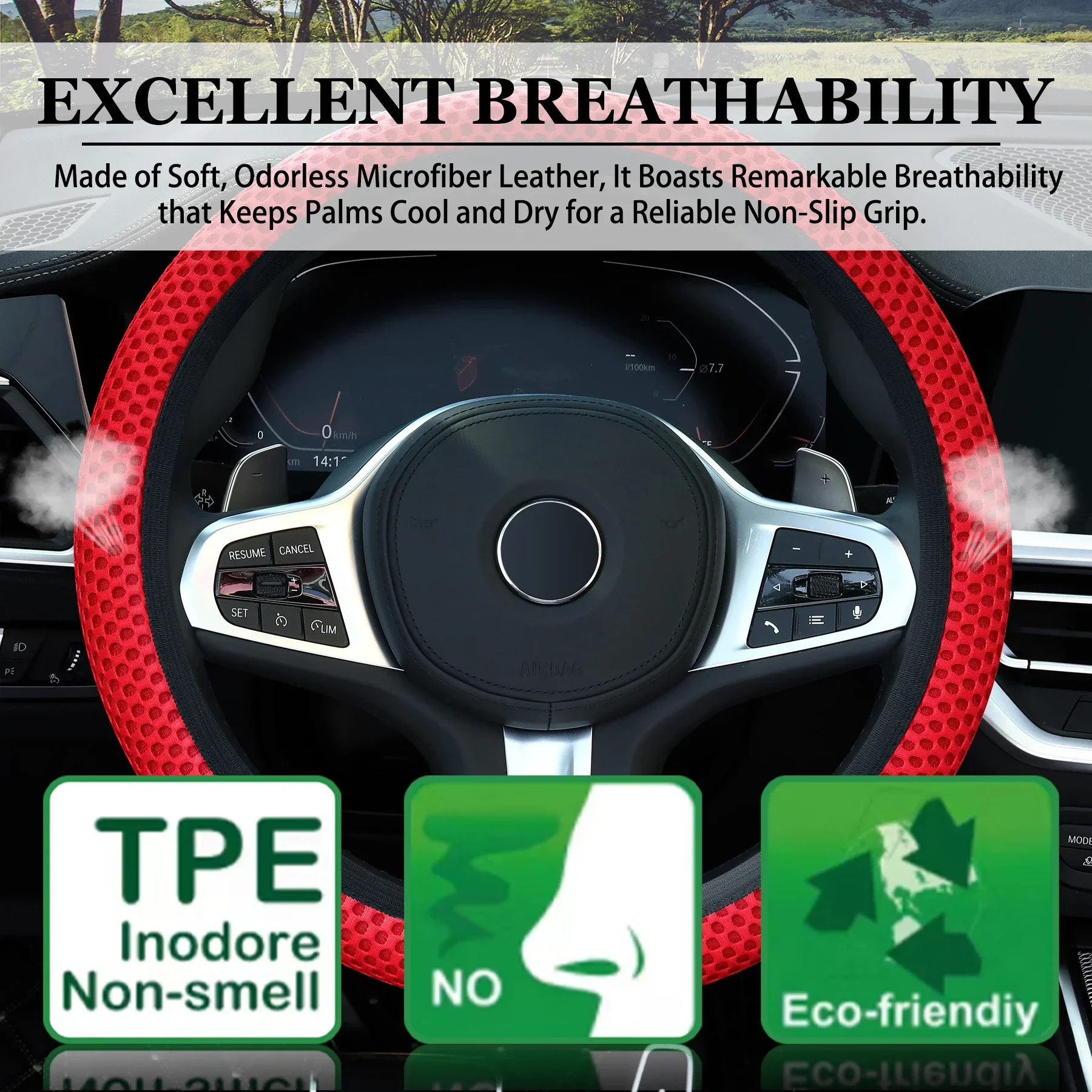 Steering Wheel Cover Universal Car Summer Ice Silk Breathable Non-slip Elastic Mesh