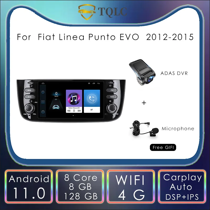 Autoradio Lettore Android Dab Ricevitore Stereo Gps Per Fiat Linea Punto Evo 2012-2015 Carplay 4G Multimedia Autoradio Head Unit