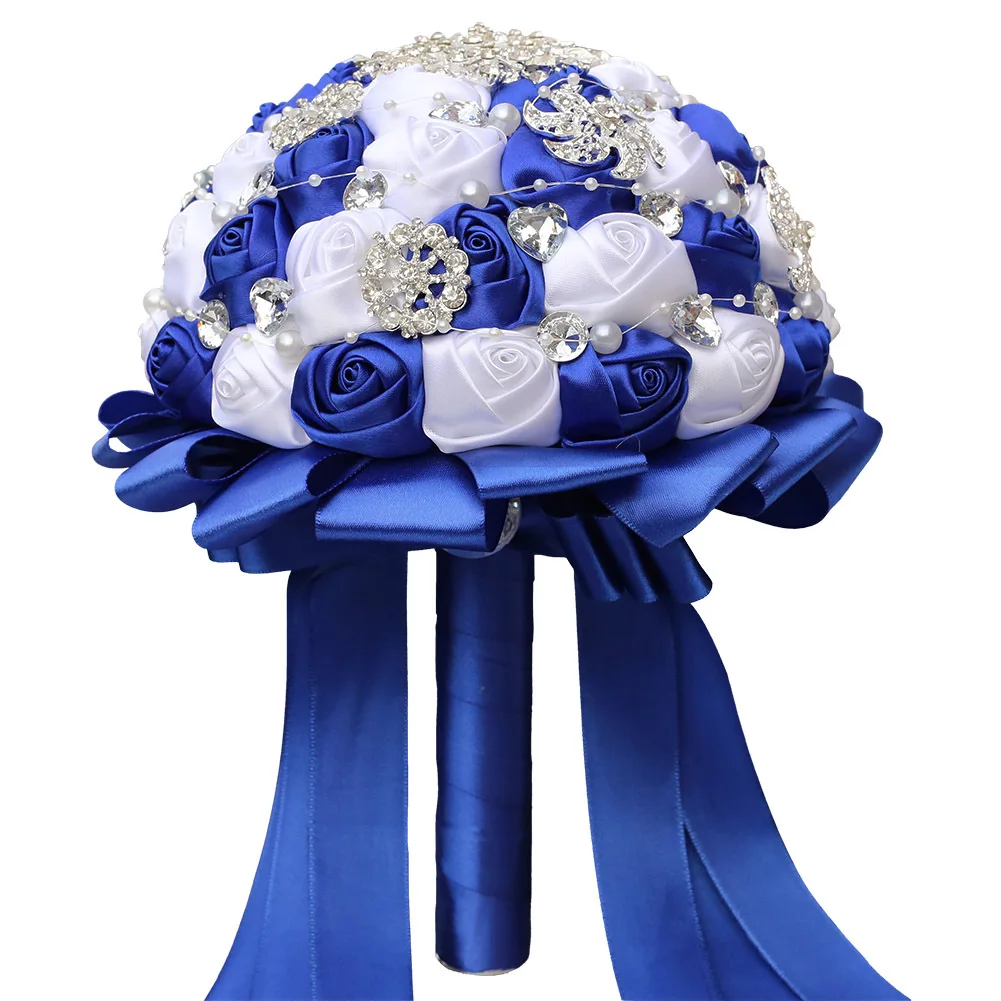 Fashion Royal Blue White Bouquet For Wedding Decoration Rhinestone Bride and Bridesmaids Holding Flowers Marriage Party Bouquet