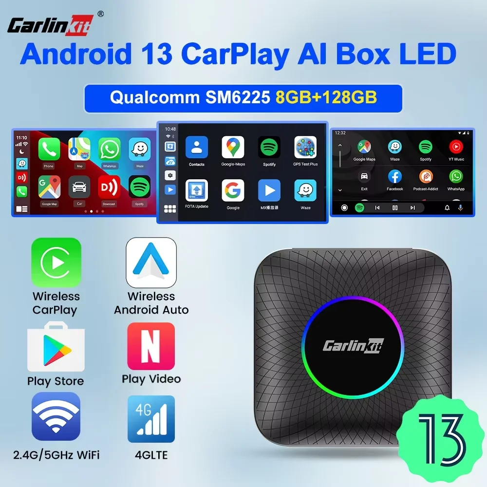 CarlinKit CarPlay Ai Box Android 13 SM6225 8 Cores 64GB 128GB Car
