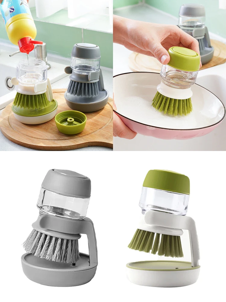 

2023 New Dish Brush With Soap Dispenser Palm Brush Dish washing Kitchen Scrub Brushes With Holder Drip Tray