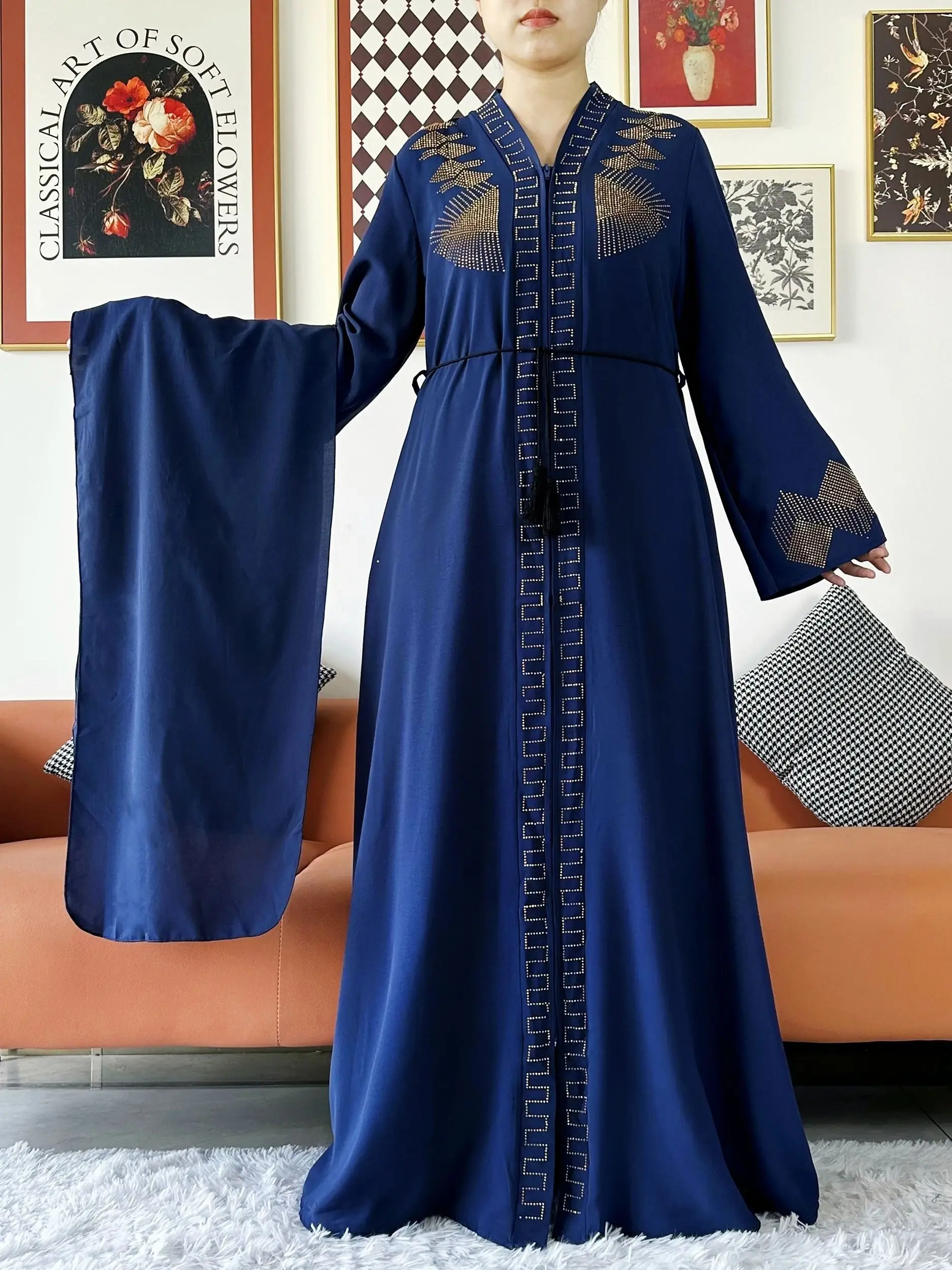 فستان نسائي أنيق جديد عباية شيفون مفتوحة مع سحاب فستان نسائي