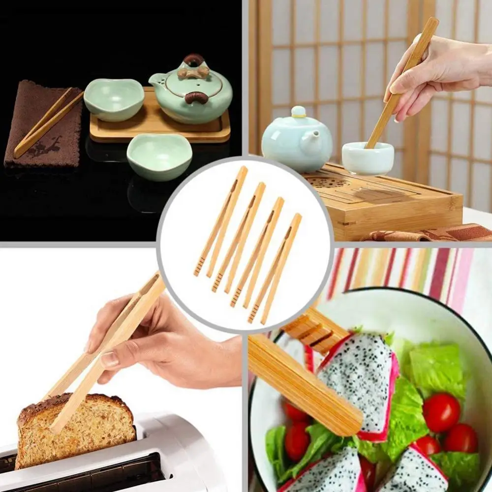 4Pcs Bamboo Food Clip Toaster Salad Cake Tea Tweezer Clamp Tongs Cooking Tool Food Tongs Kitchen Utensils