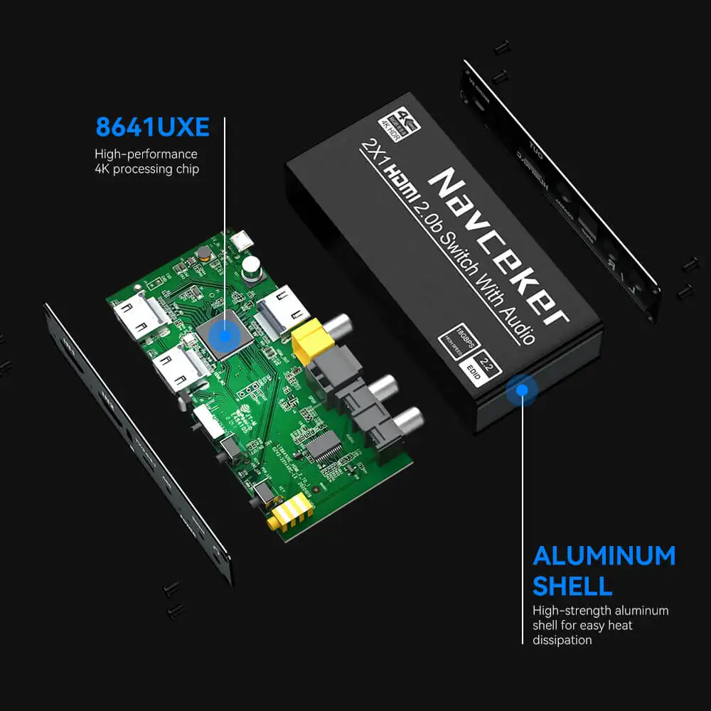 4K HDMI 스위처 오디오 추출기 2 in 1 Out 선택기(R/L 포함) Toslink SPDIF 동축 오디오 출력 HDMI ARC 오디오 스위치 2x1 어댑터