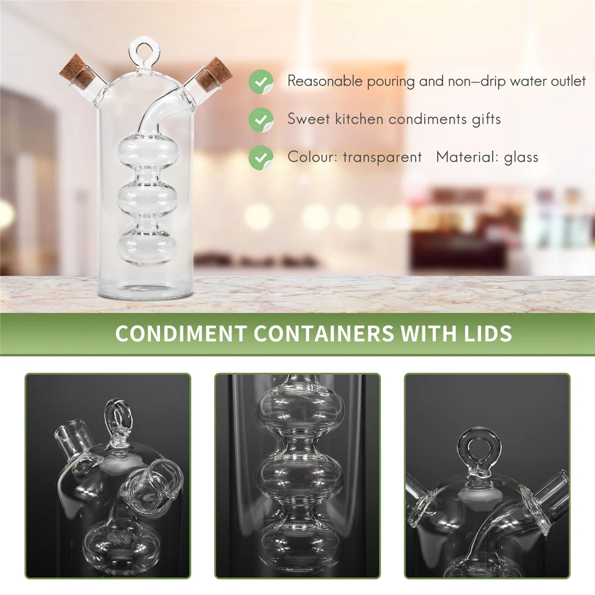 2-In-1 Double Layer Bottle Sauce Oil Vinegar Glass Bottle Condiment Seasoning Sealed Kitchen Storage