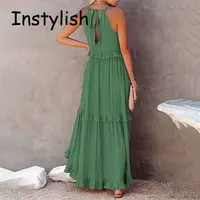 Women Casual Solid Ruffles Long Dress Summer Elegant Sleeveless Sundress Elegant Harajuku Maxi Dress Beach Party Evening Vestido - Image 6