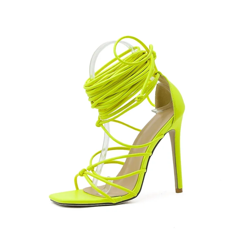 Women High Heels Open-toe Gladiator Sandals Cross-lace Lace-up Roman Hollow Shoes
