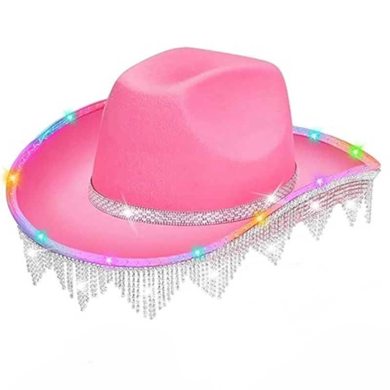 

Элегантная шляпа с закругленными полями и ромбовидной бахромой, ковбойская шляпа, западная шляпа для ночного клуба