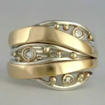 Vintage Inlaid White CZ Women's Ring Ethnic Two Color Hand Carving Daily Wear Party Jewelry Anniversary Gift 1
