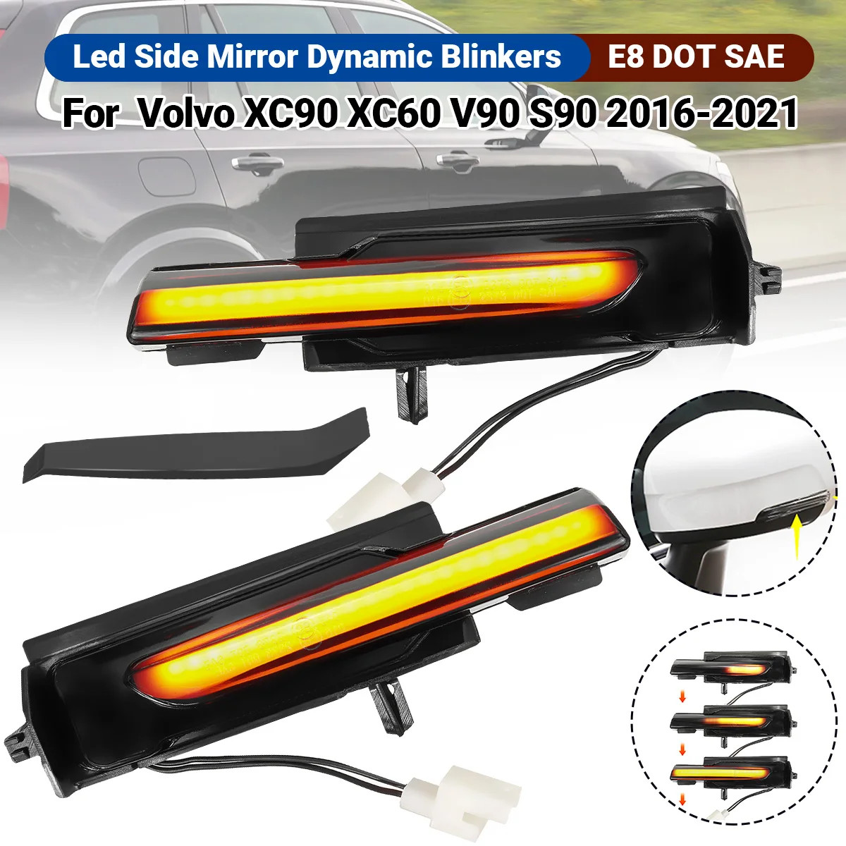 

2pcs Led Side Wing Rear View Mirror Repeater Dynamic Turn Signal Light Indicator Blinker For Volvo XC90 XC60 V90 S90 2016-2021