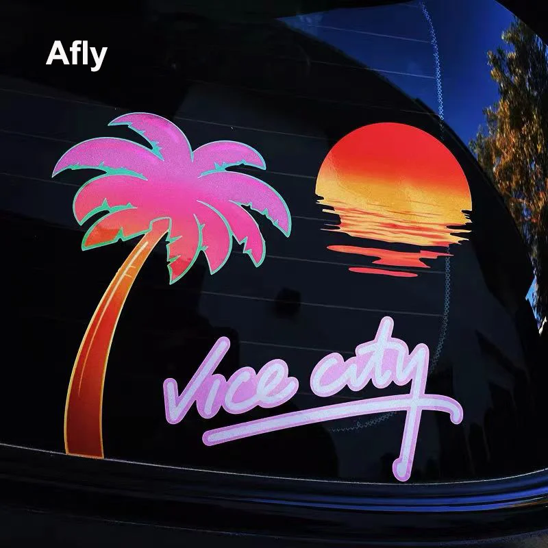 Afly Car Styling Stickers Per Neon Gta Coconut Tree Applique Gta Vice City Auto Truck Decal Per Tesla Benz Bmw Audi Accessori