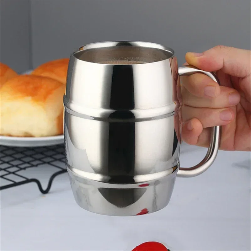 New 450/500ML Double Stainless Steel Beer Cup Outdoor Camping Western Coffee Cup with Handle Insulated Portable Water Cup Mugs