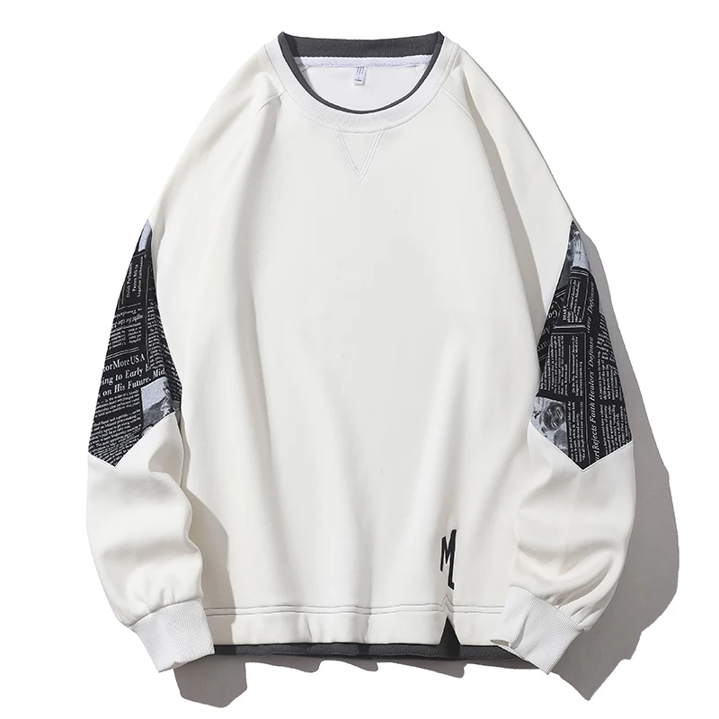2024 New Korean Style Autumn Print Men's Round Neck Contrast Color Thin Style Long Sleeve Loose Fake Two Pieces Sweatshirt Tops
