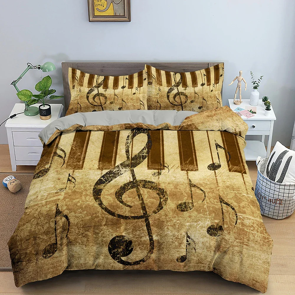 Musical Note Bedding Set 3pcs Music Theme Quilt Cover King/Queen Size Fashionable Psychedelic Soft Duvet Cover With Pillowcase
