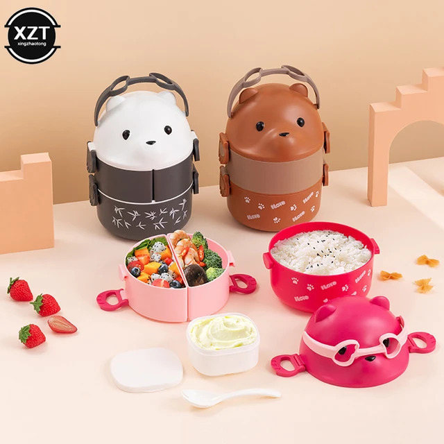 Stackable Bento Box Kids Cute Bear Leakproof Lunch Containers For