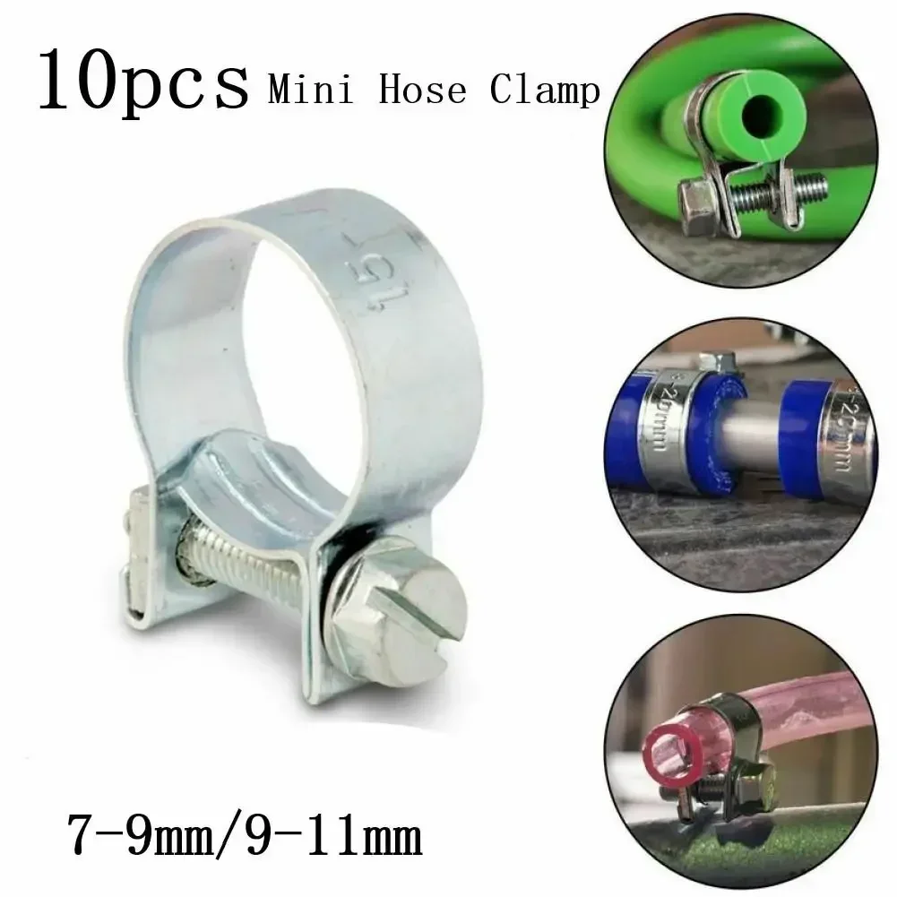 Hose Clamps 10Pcs 7-9mm 9-11mm Carbon Steel Oil Water CPU Air Gas Pipe Fixing
