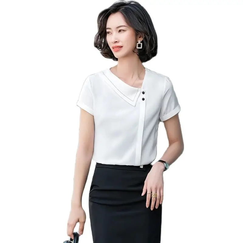 Fashion Office Ladies Work Blouses Women Summer Short Sleeve Tops Shirts OL  Styles White - AliExpress