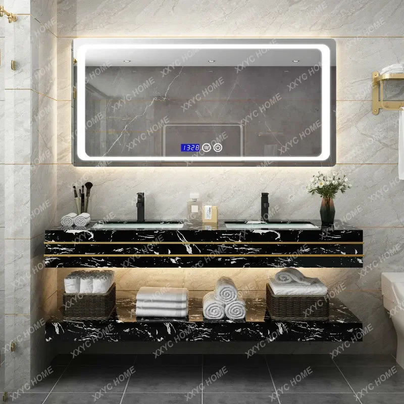 Light Luxury Wall Cupboard Marble Washbasin Cabinet Combination Stone Plate Washstand