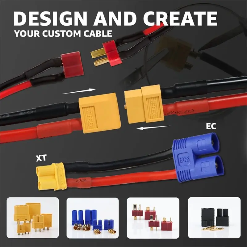 82Pcs T-플러그 XT90/XT30/XT60/EC5/EC3 남성 및 여성 플러그 어댑터 커넥터 ESC 부품용 실리콘 와이어 열 수축 튜브