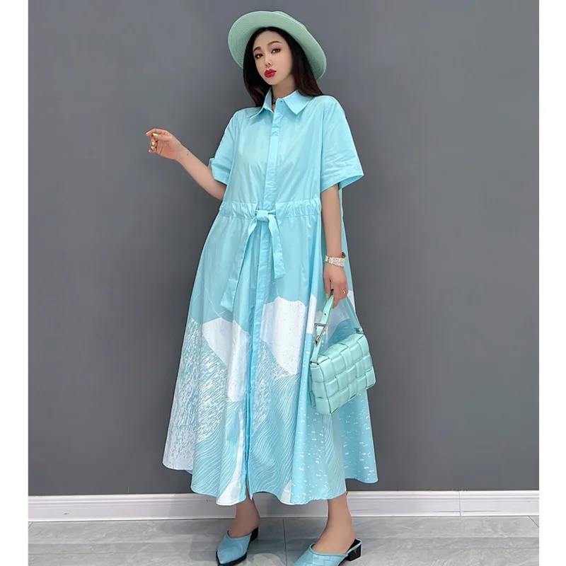 

2023 Summer Short Sleeve Polo Collar Dress Loose Mid-length Temperament Dress