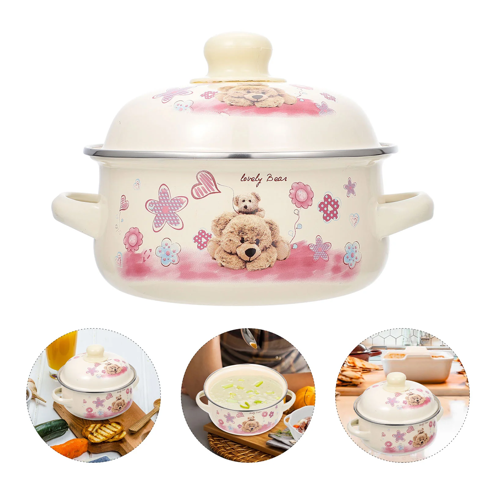 

Kitchen Milk Pot Soup Pot Lovely Pattern Enamel Pot Practical Cooking Pot Household Soup Pot Milk Pot Universal Cooking Tool