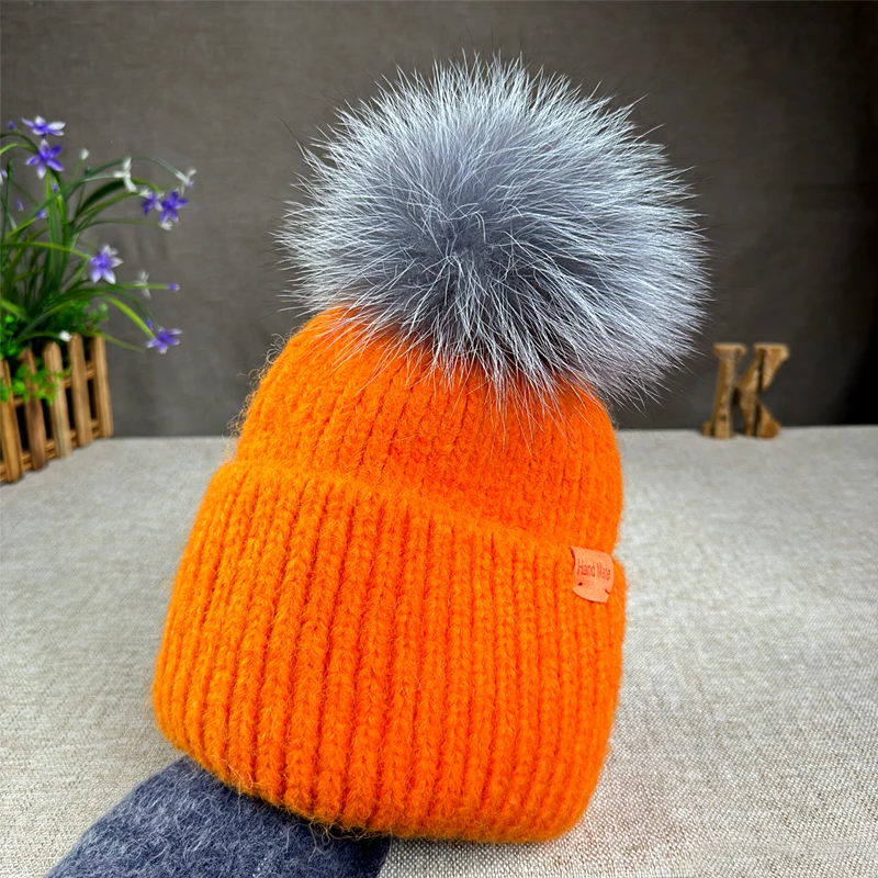 Big size New Brand fur pompom hat Fashion traveling hats for women girl High quality rabbit fur winter Warm Female beanies 3